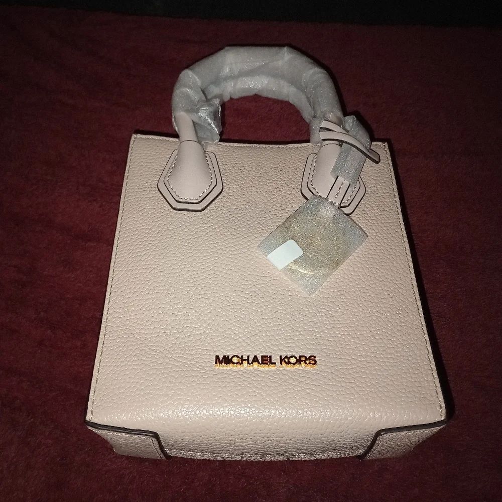 NWT Michael kors Mercer Extra-Small Pebbled Leather Crossbody Bag Powder Blush - Picture 6 of 14